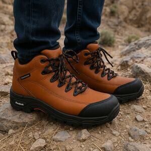 Reebok Waterproof Composite Toe Brown Leather Unisex Hiking Boots M/8.5 W/10.5